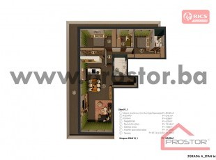 Exclusive luxury three-room penthouse with triple orientation, featuring a magnificent terrace and panoramic views, with a size of 145sq.m. in a new residential and commercial complex along the Dobrinja River, Stup – your ideal home that combines elegance